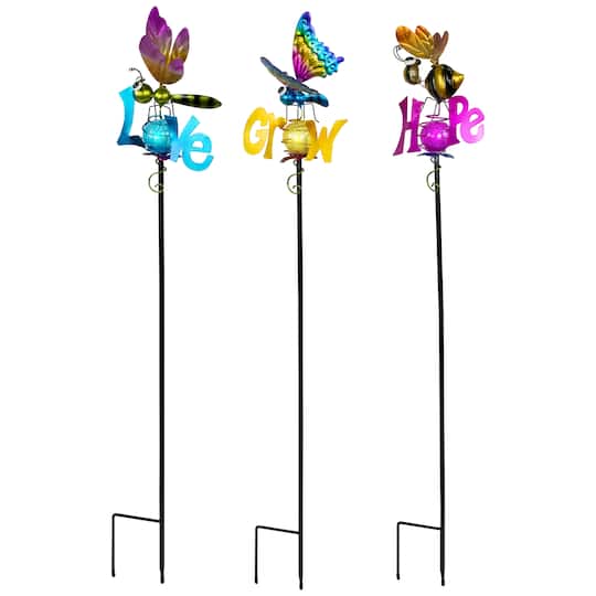 3ft. Solar Lighted Grow, Love, & Hope Outdoor Garden Stakes